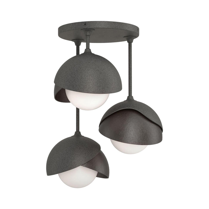 Brooklyn 3-Light Double Shade Semi Flush Mount Ceiling Light in Natural Iron/Oil Rubbed Bronze.