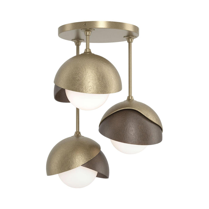 Brooklyn 3-Light Double Shade Semi Flush Mount Ceiling Light in Soft Gold/Bronze.