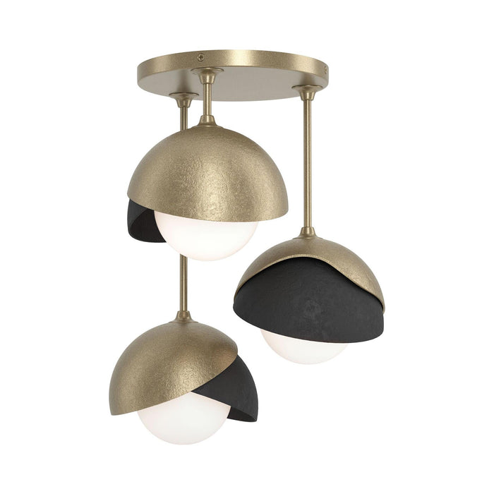 Brooklyn 3-Light Double Shade Semi Flush Mount Ceiling Light in Soft Gold/Black.