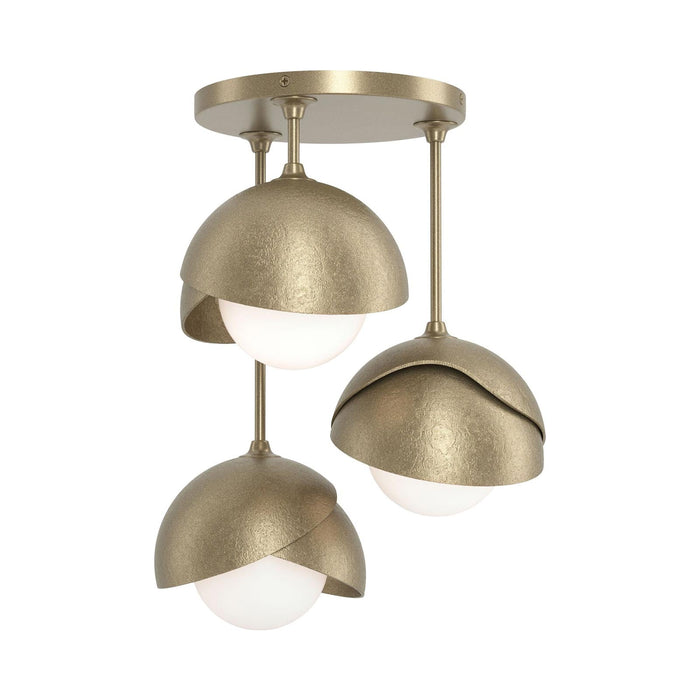 Brooklyn 3-Light Double Shade Semi Flush Mount Ceiling Light in Soft Gold/Soft Gold.