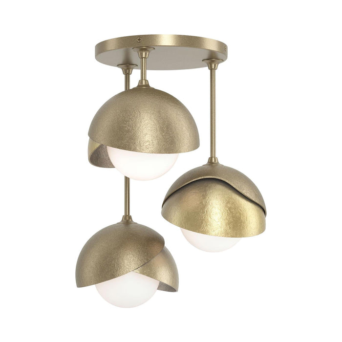 Brooklyn 3-Light Double Shade Semi Flush Mount Ceiling Light in Soft Gold/Modern Brass.
