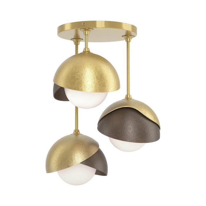 Brooklyn 3-Light Double Shade Semi Flush Mount Ceiling Light in Modern Brass/Bronze.