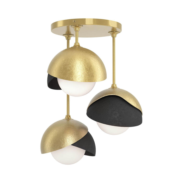 Brooklyn 3-Light Double Shade Semi Flush Mount Ceiling Light in Modern Brass/Black.