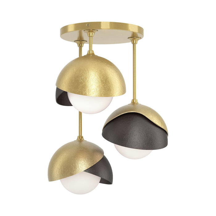 Brooklyn 3-Light Double Shade Semi Flush Mount Ceiling Light in Modern Brass/Oil Rubbed Bronze.