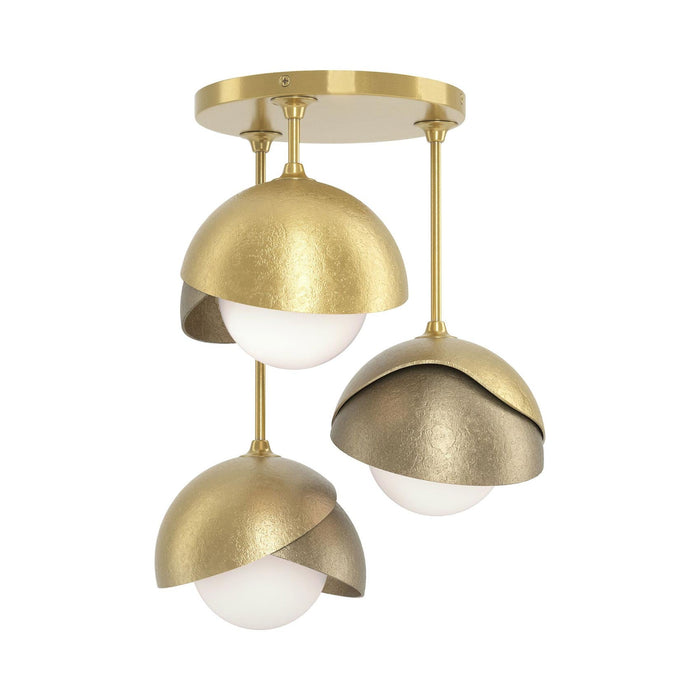 Brooklyn 3-Light Double Shade Semi Flush Mount Ceiling Light in Modern Brass/Soft Gold.