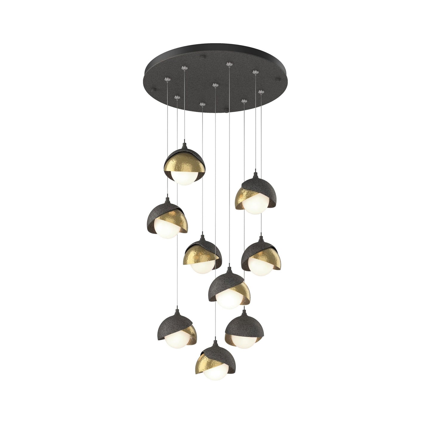 Brooklyn Standard Round Multi Light Pendant Light in Natural Iron/Modern Brass (Standard).