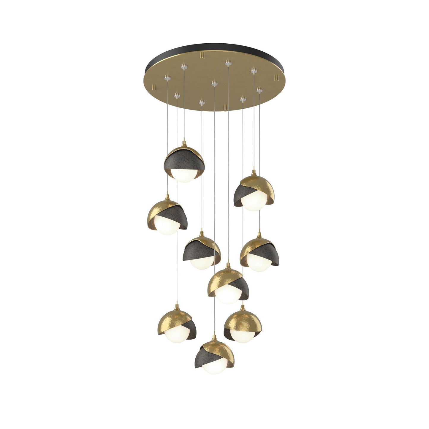 Brooklyn Standard Round Multi Light Pendant Light in Modern Brass/Natural Iron (Standard).
