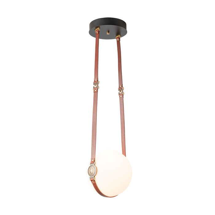 Derby LED Pendant Light in Small/Short/British Brown Leather/Hubbardton Forge Disc/Antique Brass.