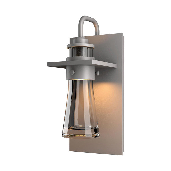 Erlenmeyer Outdoor Wall Light in Small/Coastal Burnished Steel/Clear Bubble Glass.