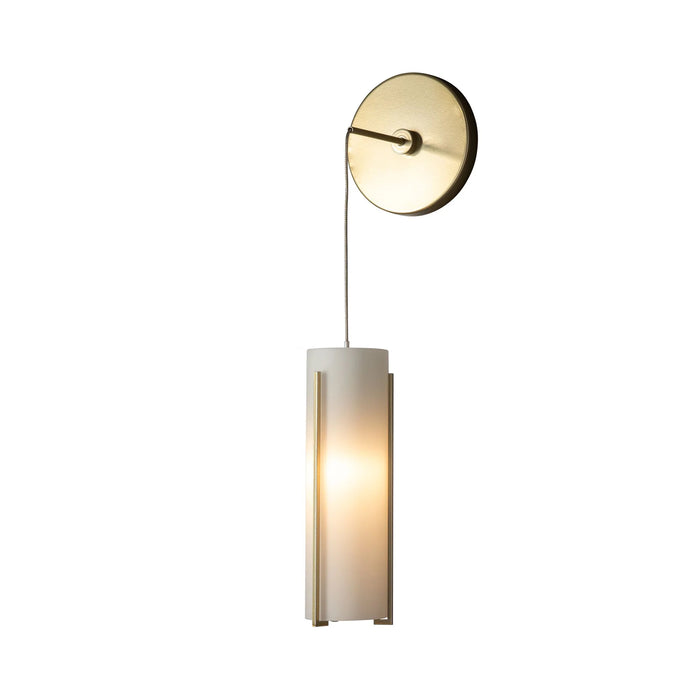 Exos Mini Low Voltage LED Wall Light in Modern Brass/Opal Glass.