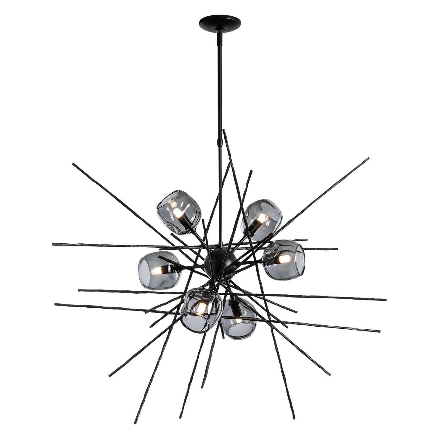 Griffin Starburst Pendant Light in Black/Thumbprint Cool Grey Glass/Short.