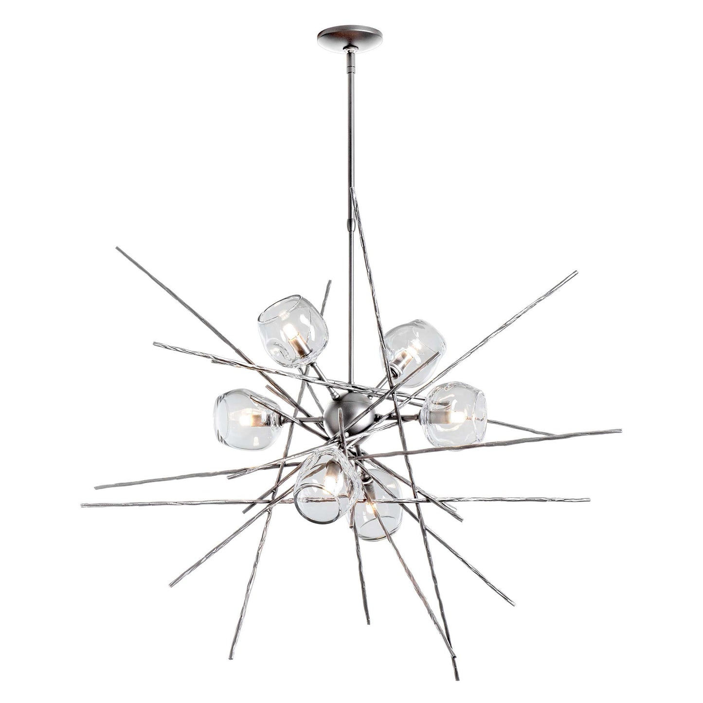 Griffin Starburst Pendant Light in Sterling/Thumbprint Clear Glass/Short.