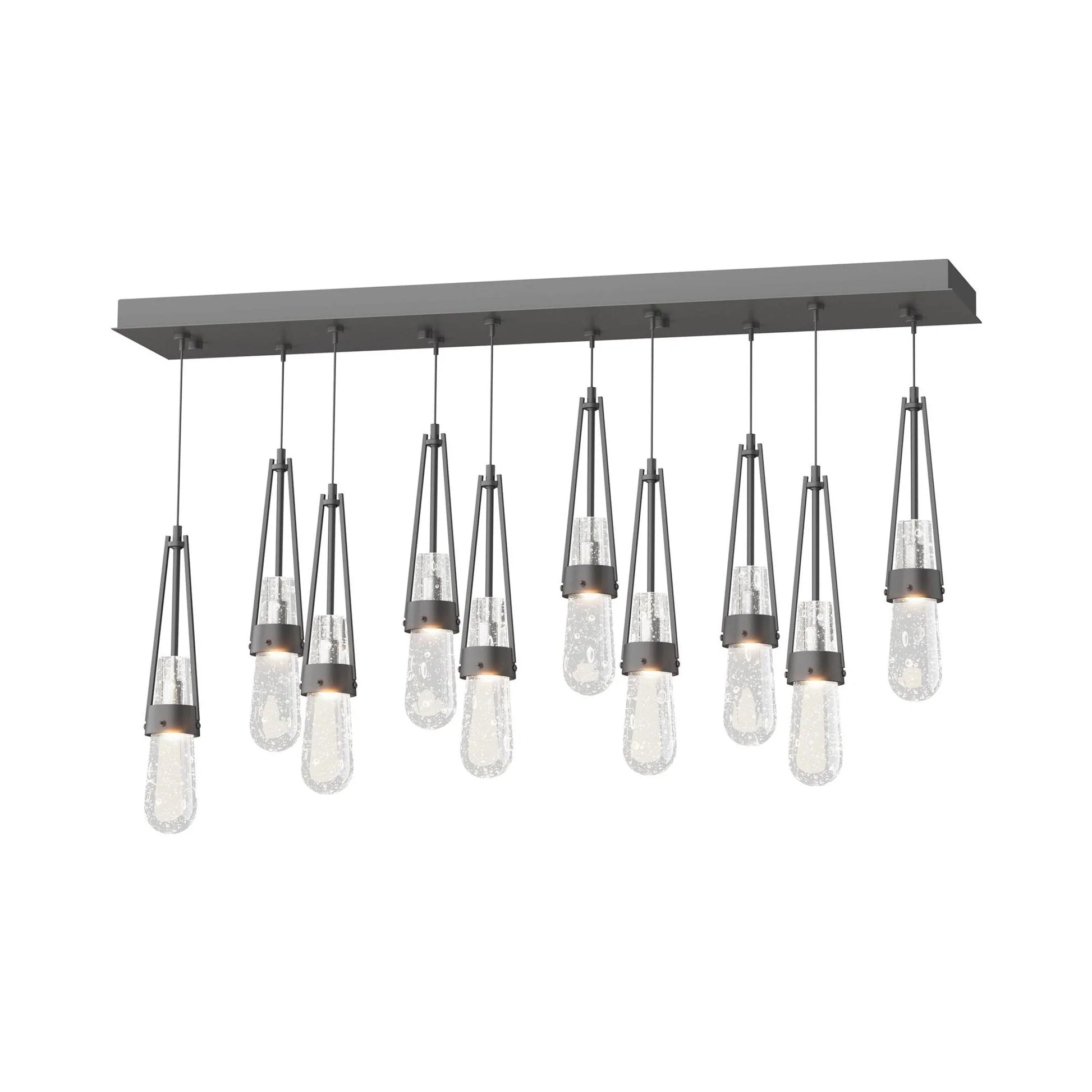 Link Rectangular LED Multi Light Pendant Light in Black/Clear Bubble Glass (Standard).