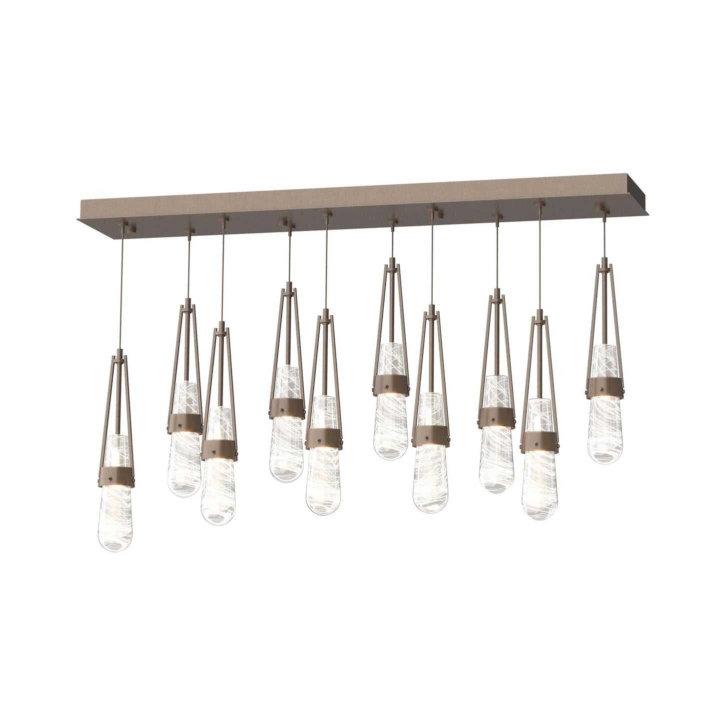 Link Rectangular LED Multi Light Pendant Light in Bronze/Clear/White Threading Glass (Standard).