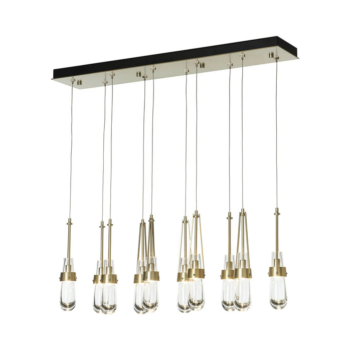 Link Rectangular LED Multi Light Pendant Light in Modern Brass/Clear Glass (Long).