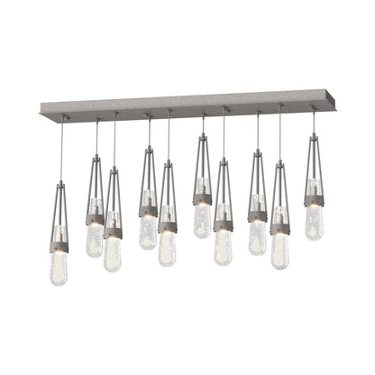 Link Rectangular LED Multi Light Pendant Light in Natural Iron/Clear Bubble Glass (Standard).