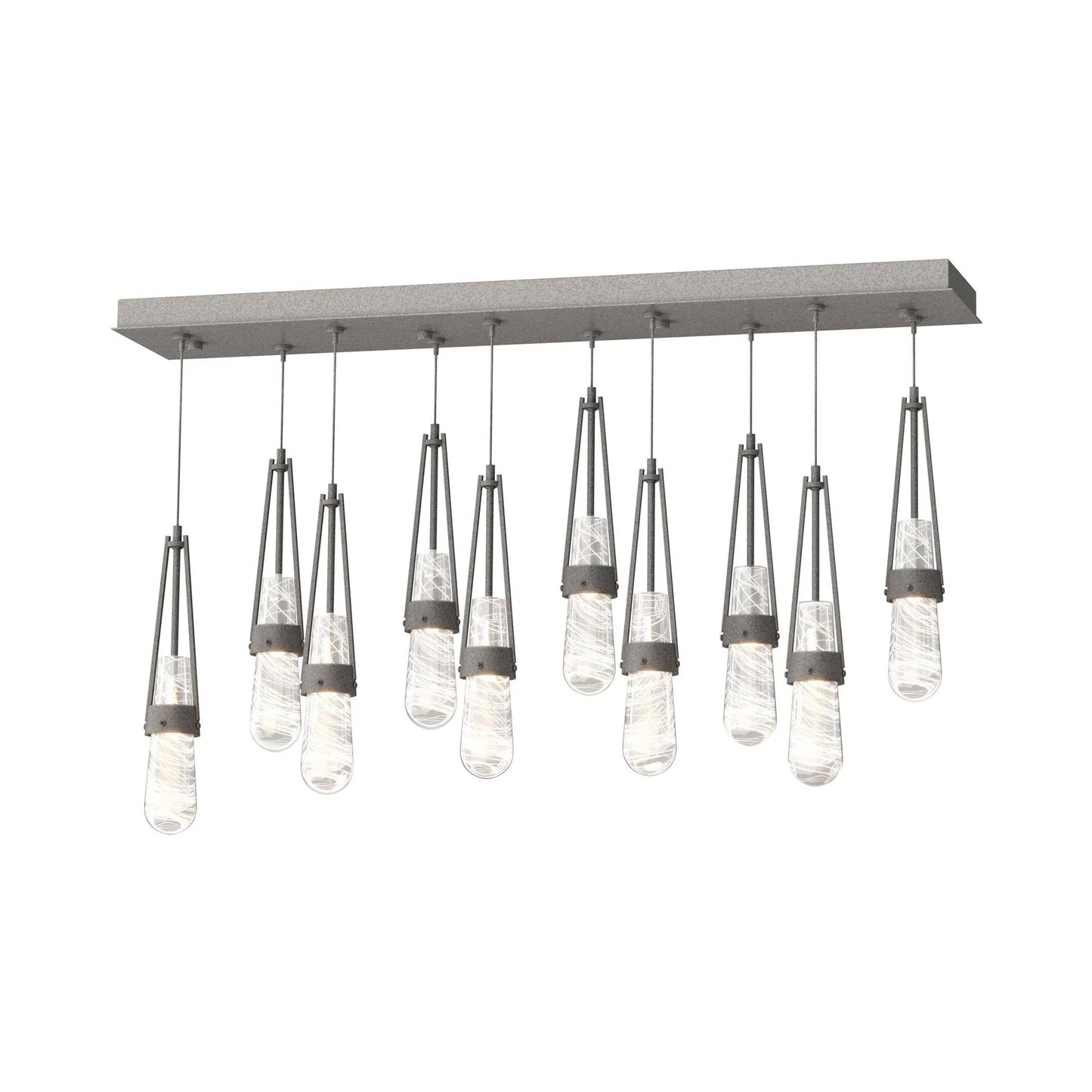 Link Rectangular LED Multi Light Pendant Light in Natural Iron/Clear/White Threading Glass (Standard).