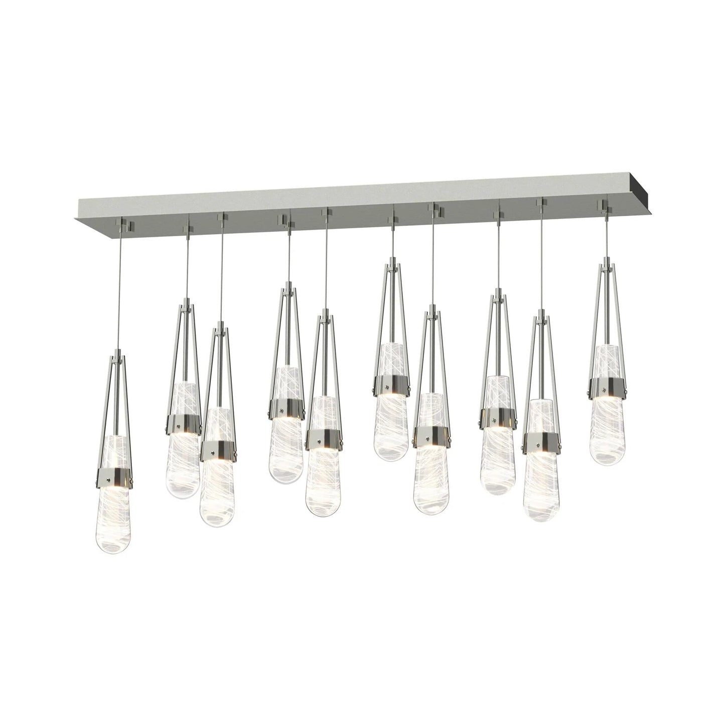 Link Rectangular LED Multi Light Pendant Light in Sterling/Clear/White Threading Glass (Standard).