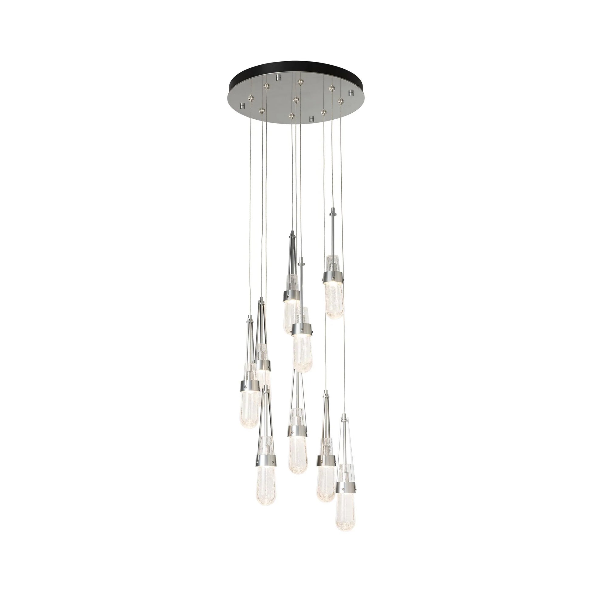 Link Round LED Multi Light Pendant Light in Sterling/Clear Bubble Glass (Standard).