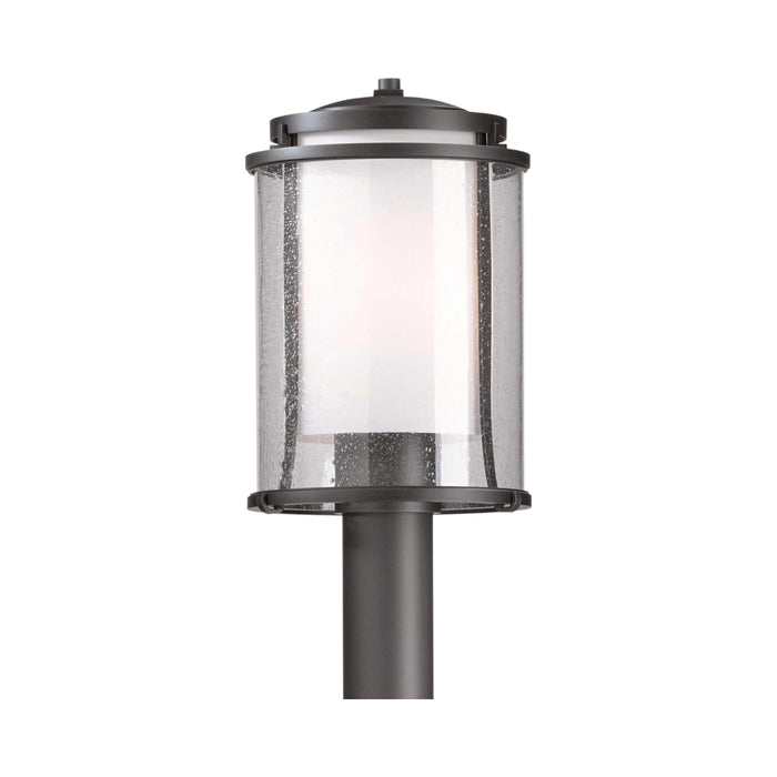 Meridian Outdoor Post Light in Coastal Black/Opal and Seeded Glass.