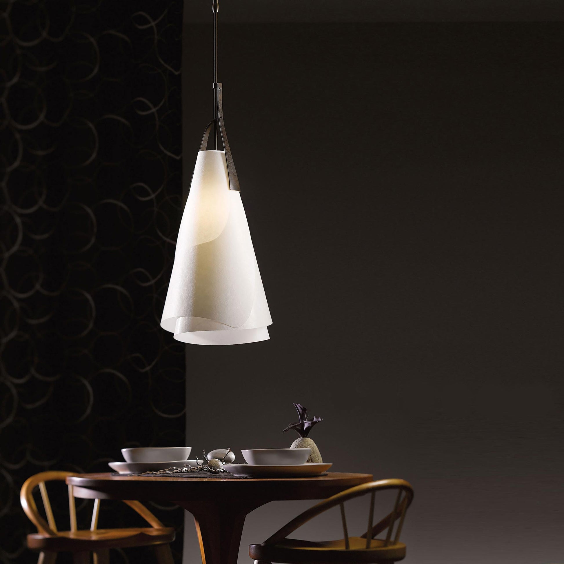 Mobius Tall Pendant Light in dining room.