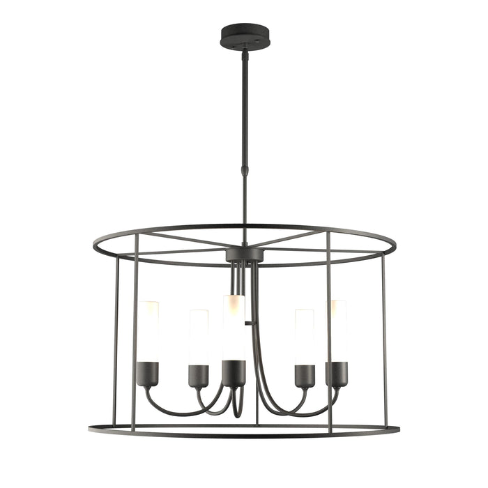 Portico Drum Outdoor Pendant Light in Coastal Natural Iron/Opal Glass/Standard.