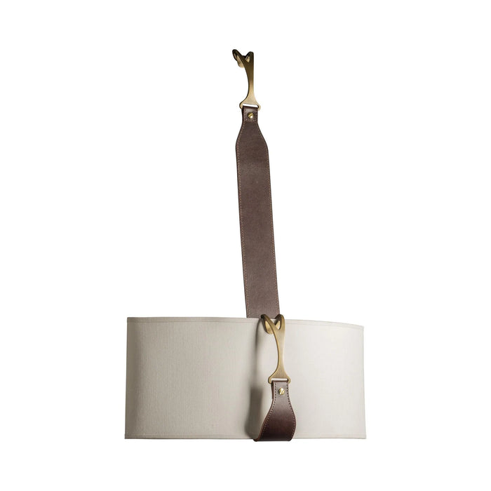 Saratoga LED Wall Light in Natural Linen/Leather British Brown.