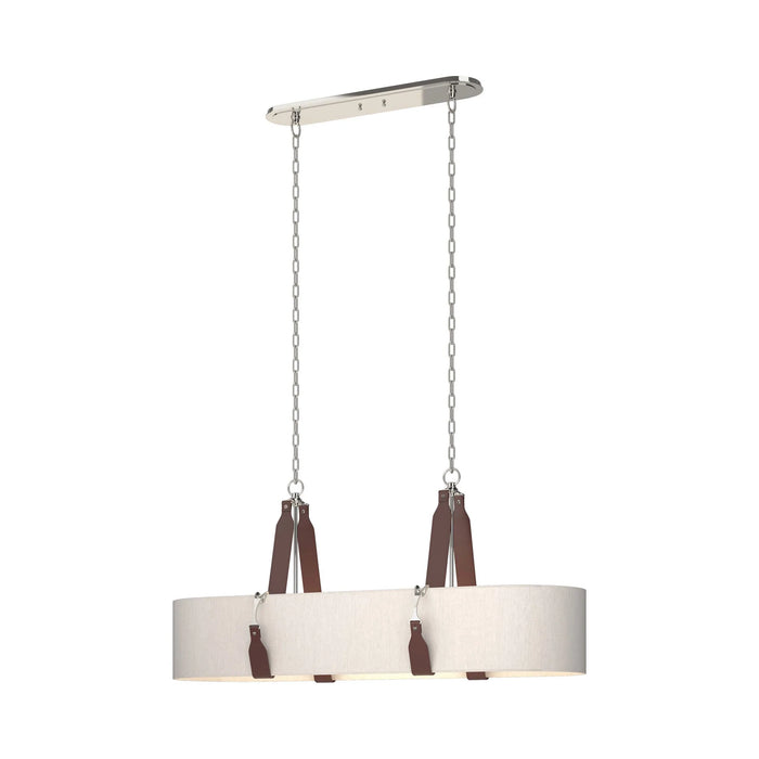 Saratoga Oval Pendant Light in Polished Nickel/Leather British Brown/Flax.
