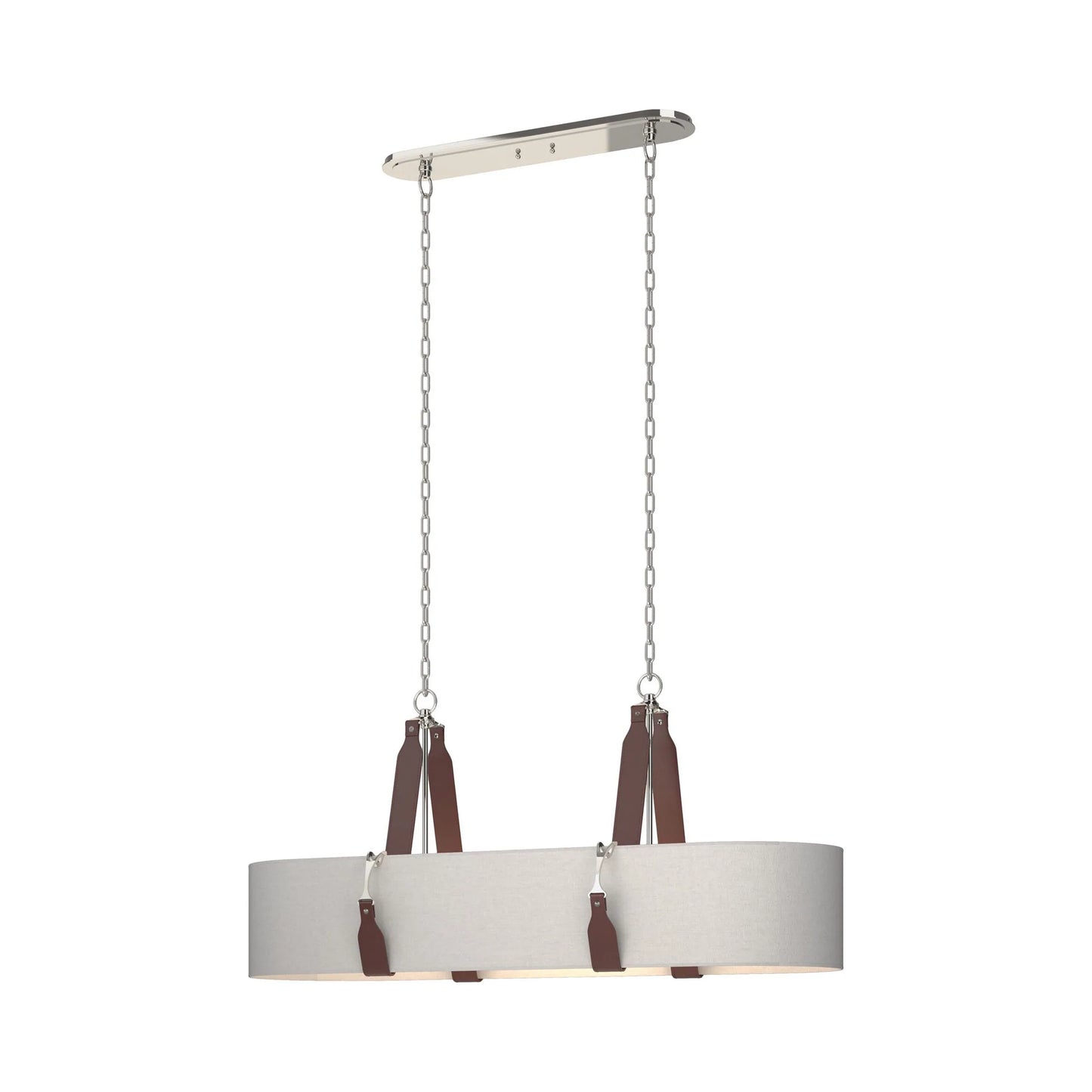 Saratoga Oval Pendant Light in Polished Nickel/Leather British Brown/Light Grey.