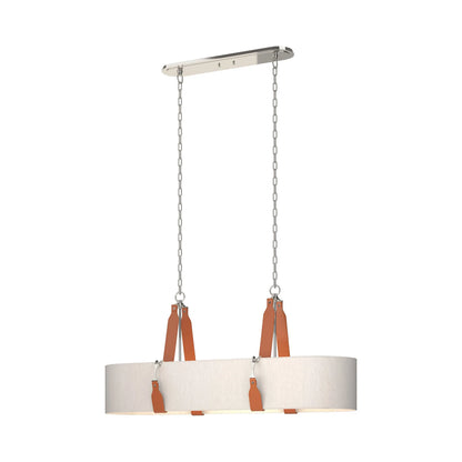 Saratoga Oval Pendant Light in Polished Nickel/Leather Chestnut/Flax.