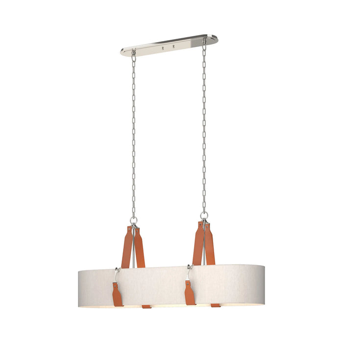 Saratoga Oval Pendant Light in Polished Nickel/Leather Chestnut/Flax.