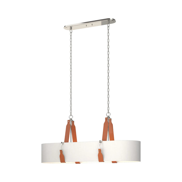 Saratoga Oval Pendant Light in Polished Nickel/Leather Chestnut/Natural Anna.