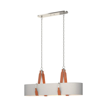 Saratoga Oval Pendant Light in Polished Nickel/Leather Chestnut/Light Grey.