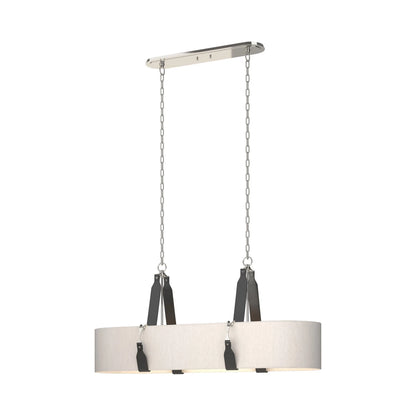 Saratoga Oval Pendant Light in Polished Nickel/Leather Black/Flax.