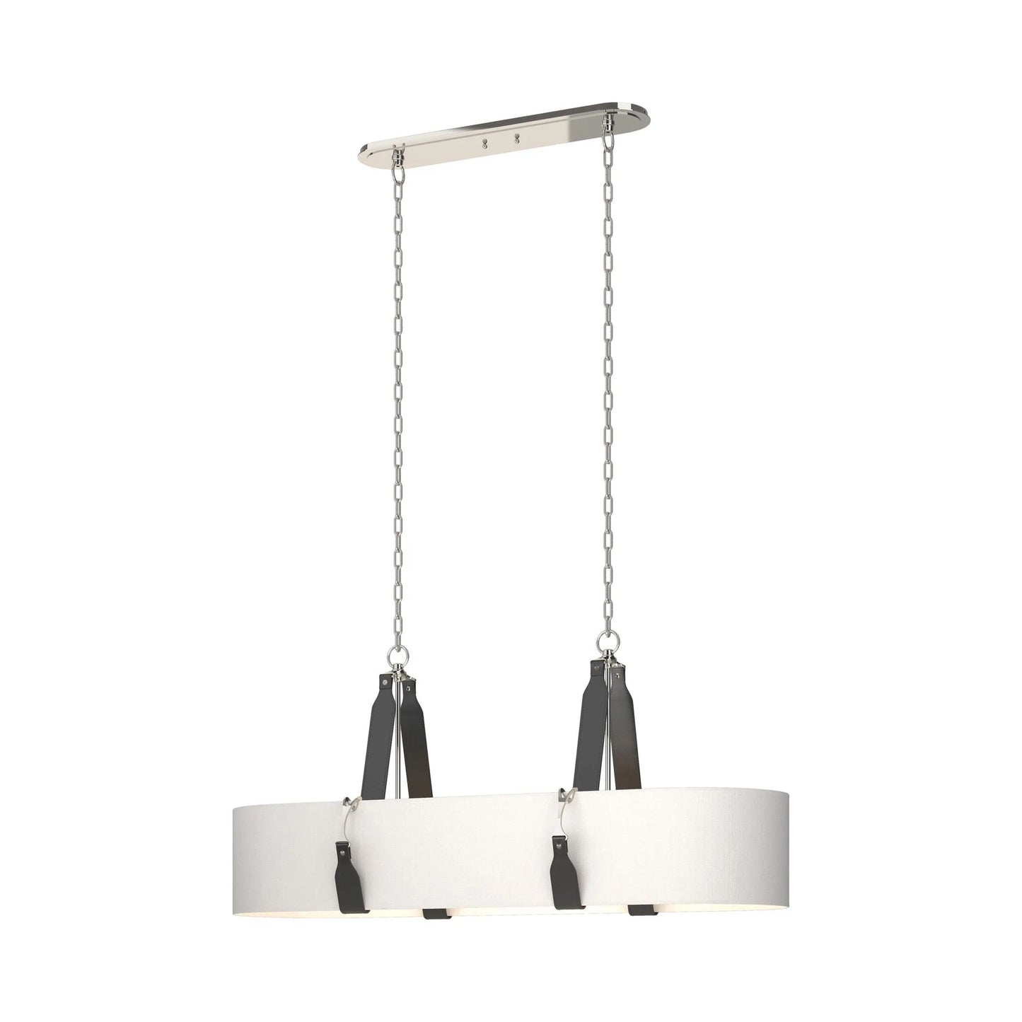 Saratoga Oval Pendant Light in Polished Nickel/Leather Black/Natural Anna.