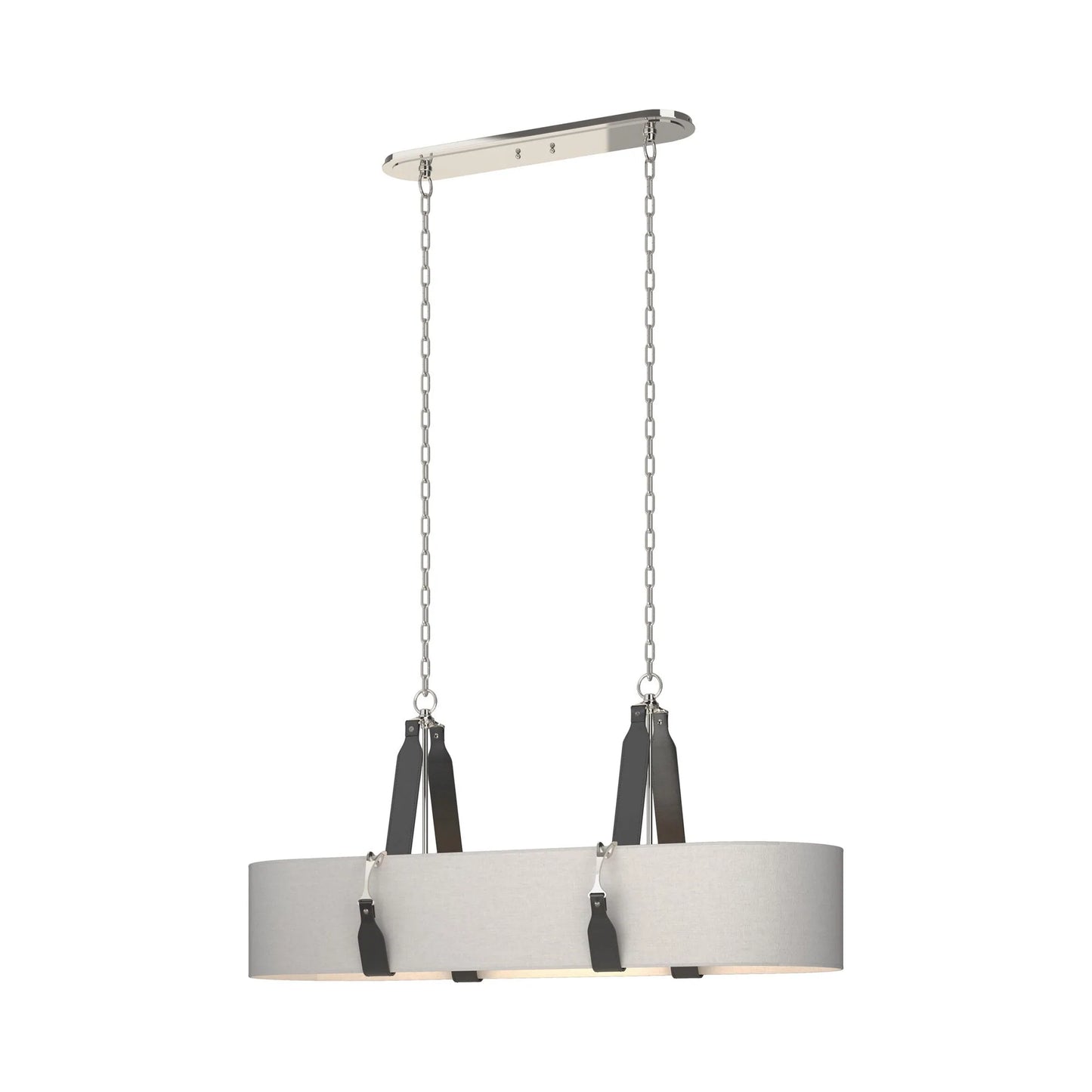 Saratoga Oval Pendant Light in Polished Nickel/Leather Black/Light Grey.