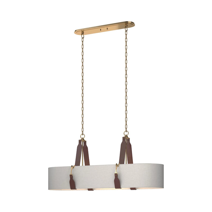 Saratoga Oval Pendant Light in Antique Brass/Leather British Brown/Light Grey.
