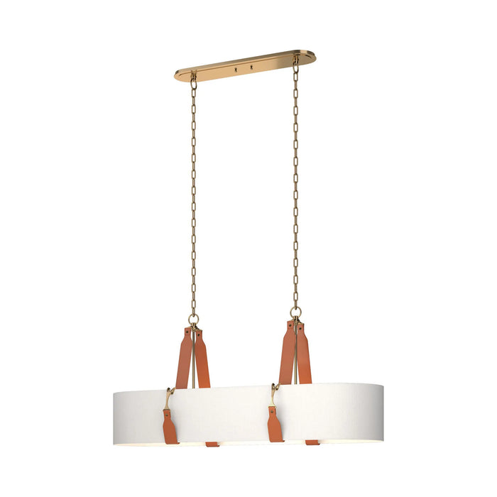 Saratoga Oval Pendant Light in Antique Brass/Leather Chestnut/Natural Anna.