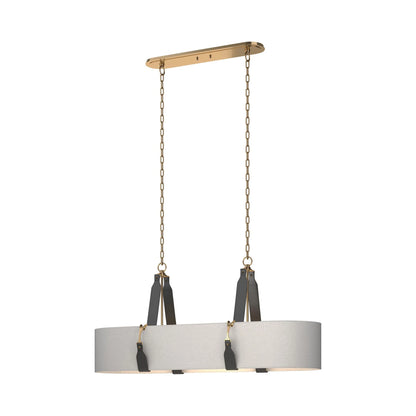 Saratoga Oval Pendant Light in Antique Brass/Leather Black/Light Grey.