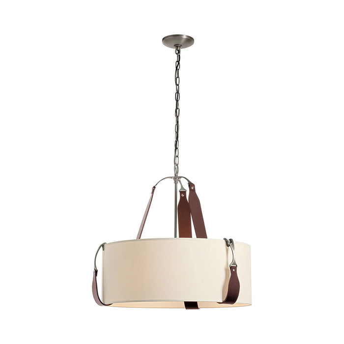 Saratoga Oval Pendant Light in Polished Nickel/Leather British Brown/Natural Linen (Small).