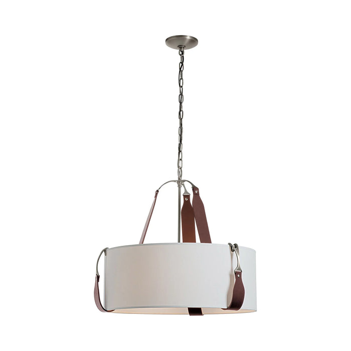Saratoga Oval Pendant Light in Polished Nickel/Leather British Brown/Light Grey (Small).
