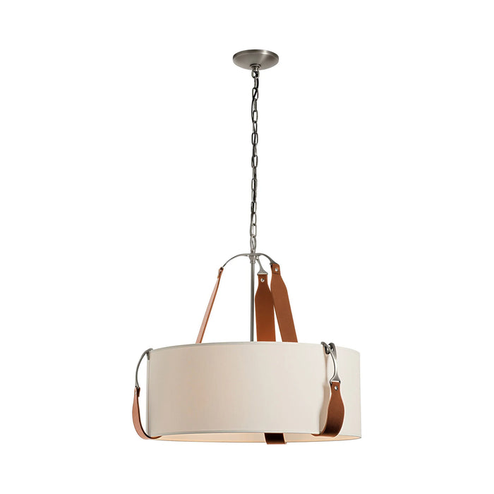 Saratoga Oval Pendant Light in Polished Nickel/Leather Chestnut/Flax (Small).