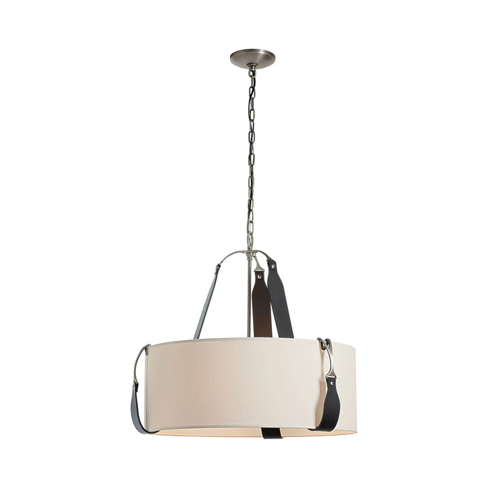 Saratoga Oval Pendant Light in Polished Nickel/Leather Black/Flax (Small).