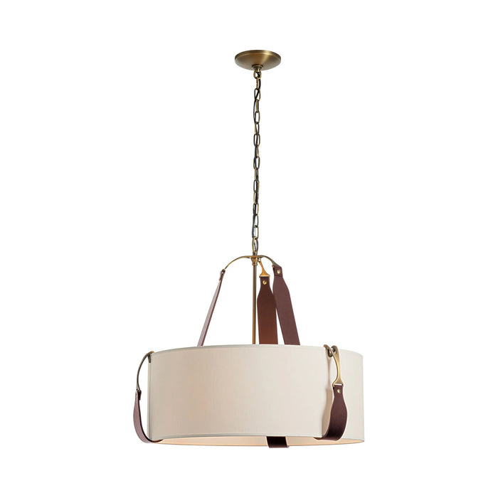 Saratoga Oval Pendant Light in Antique Brass/Leather British Brown/Flax (Small).