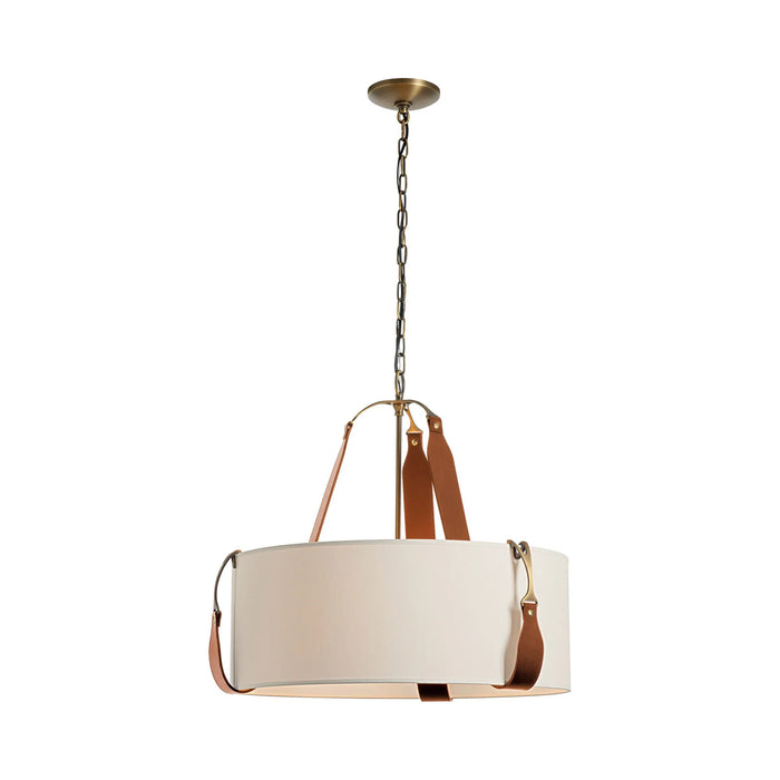 Saratoga Oval Pendant Light in Antique Brass/Leather Chestnut/Flax (Small).