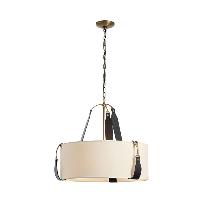 Saratoga Oval Pendant Light in Antique Brass/Leather Black/Natural Linen (Small).