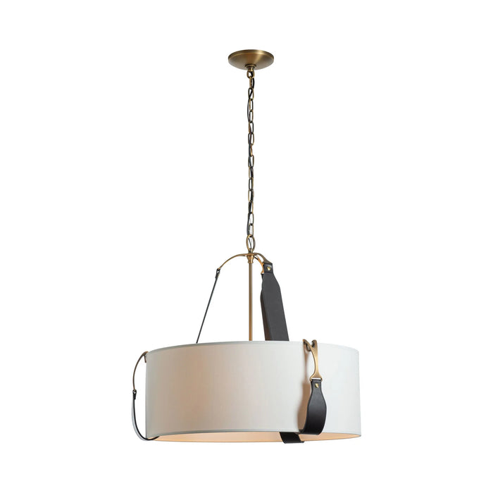 Saratoga Oval Pendant Light in Antique Brass/Leather Black/Natural Anna (Small).