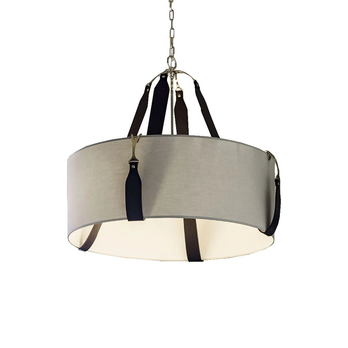 Saratoga Oval Pendant Light in Polished Nickel/Leather Black/Light Grey (Large).
