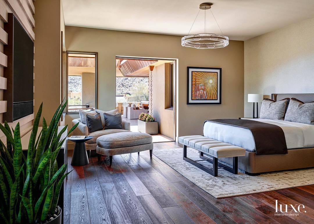 Solstice Linear LED Pendant Light in bedroom.