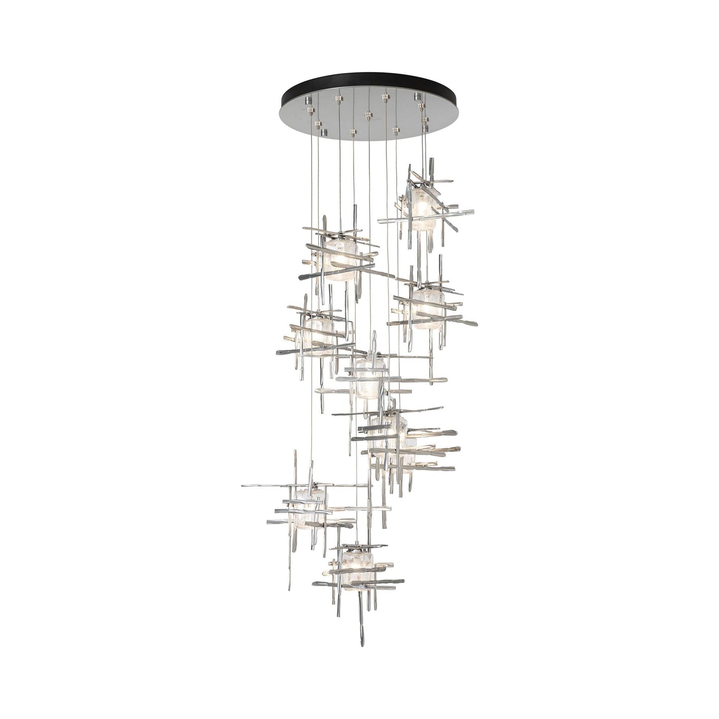 Tura Multi Light Pendant Light in Sterling/Seeded Clear Glass (Standard/9-Light).
